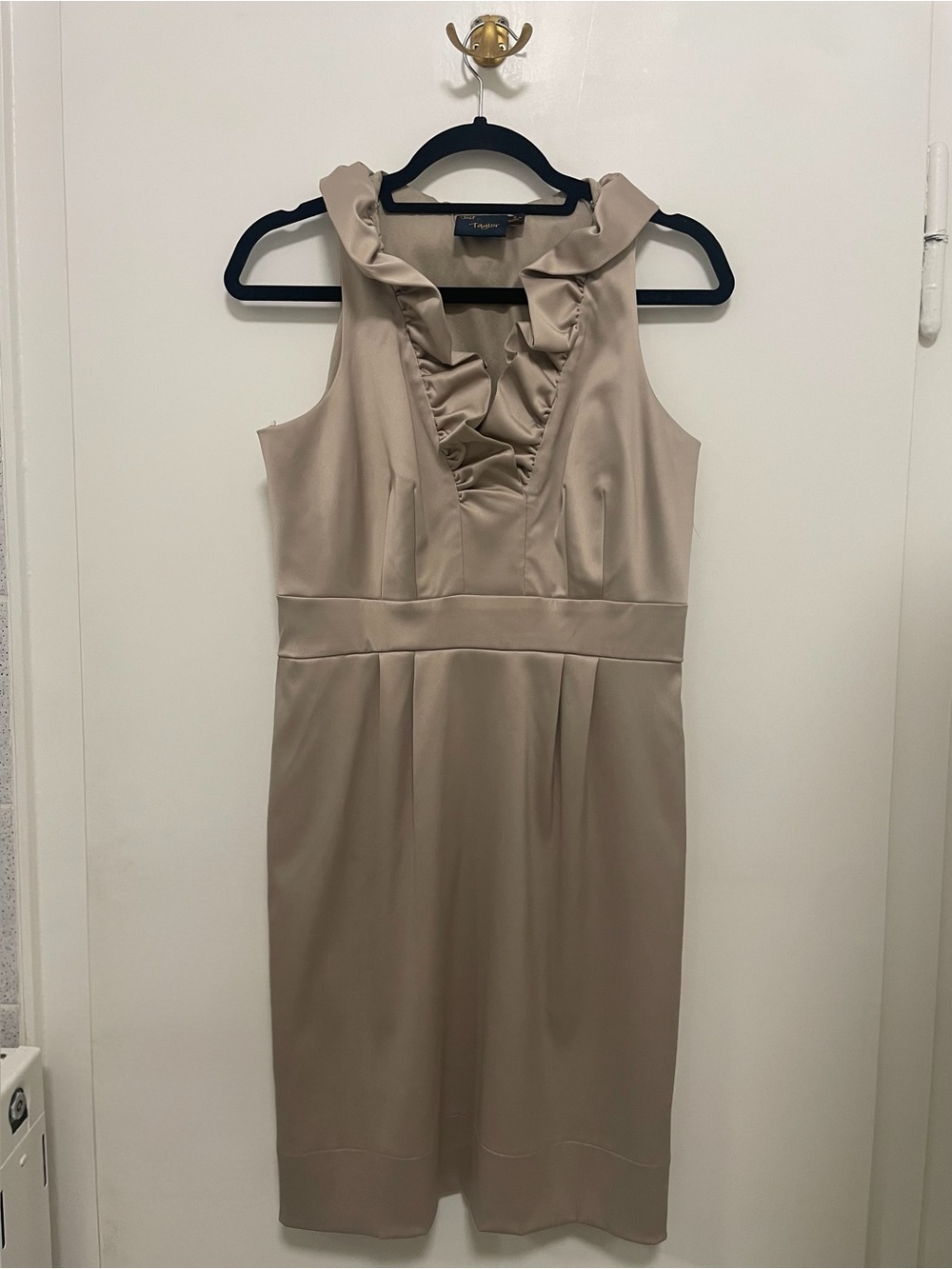 Taupe Ruffle V-Neck Midi Dress